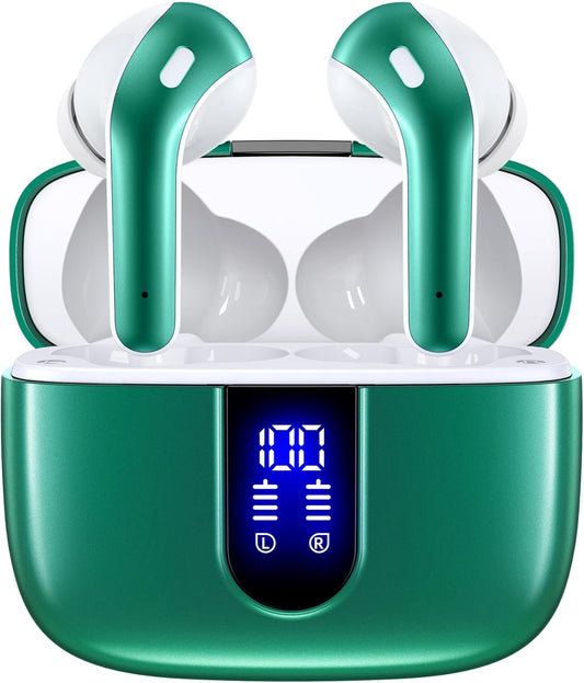 2 Sets X08 Forest Green and Sunset Pink Bluetooth Headphones True Wireless Earbuds 60H Playback Ear Buds with Wireless Charging Case in-Ear Earbuds with Mic