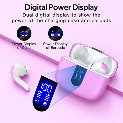 2 Sets X08 Forest Green and Sunset Pink Bluetooth Headphones True Wireless Earbuds 60H Playback Ear Buds with Wireless Charging Case in-Ear Earbuds with Mic