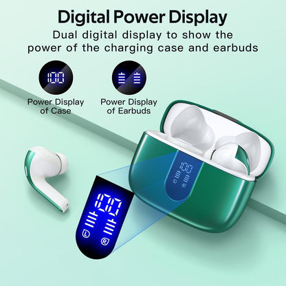 2 Sets X08 Forest Green and Sunset Pink Bluetooth Headphones True Wireless Earbuds 60H Playback Ear Buds with Wireless Charging Case in-Ear Earbuds with Mic