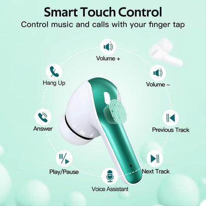 2 Sets X08 Forest Green and Sunset Pink Bluetooth Headphones True Wireless Earbuds 60H Playback Ear Buds with Wireless Charging Case in-Ear Earbuds with Mic