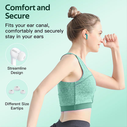 2 Sets X08 Forest Green and Sunset Pink Bluetooth Headphones True Wireless Earbuds 60H Playback Ear Buds with Wireless Charging Case in-Ear Earbuds with Mic