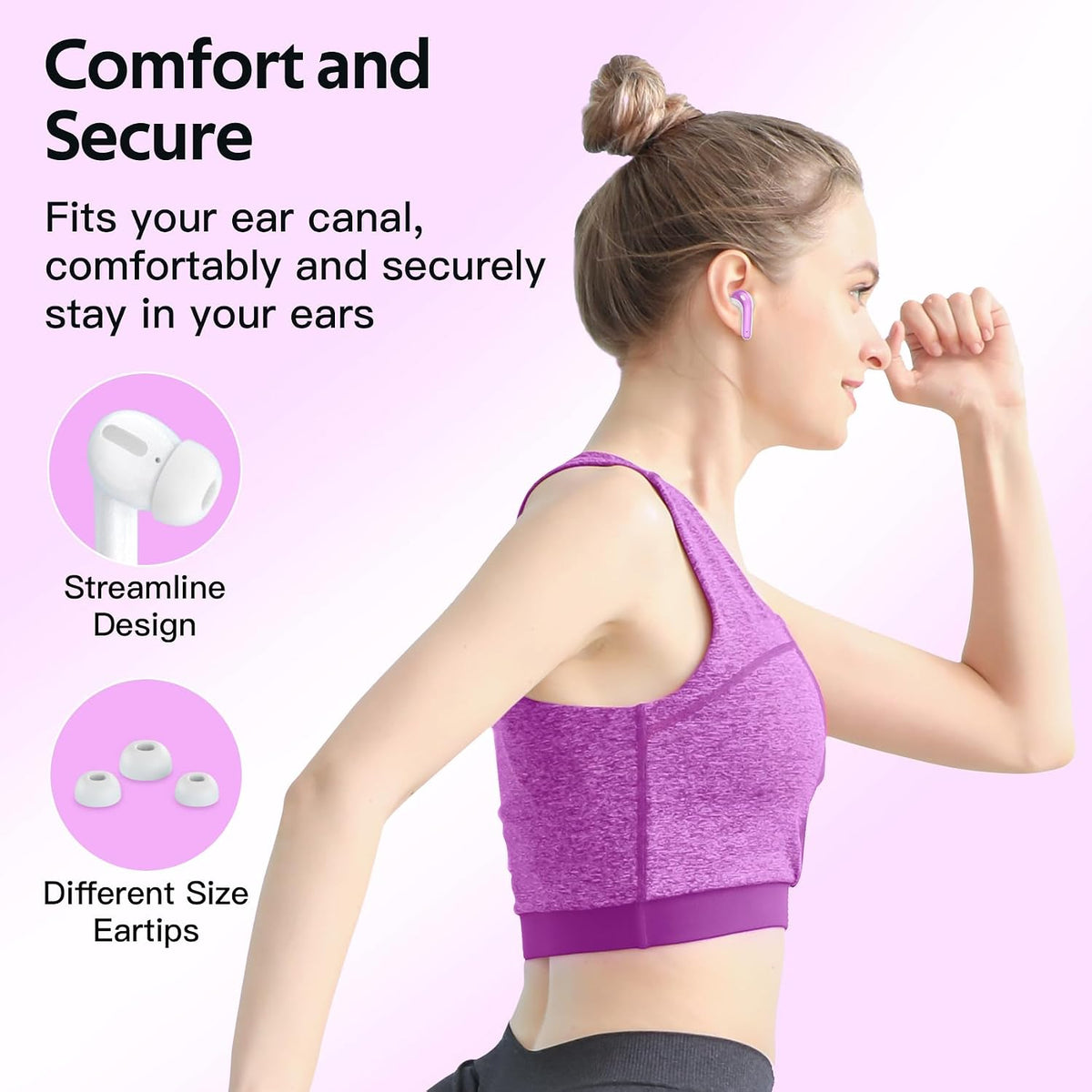 2 Sets X08 Forest Green and Sunset Pink Bluetooth Headphones True Wireless Earbuds 60H Playback Ear Buds with Wireless Charging Case in-Ear Earbuds with Mic