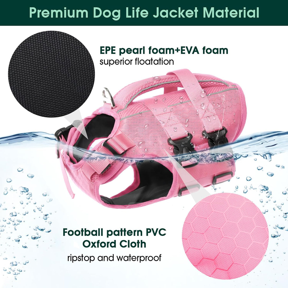 Dog Life Jacket, High Flotation Reflective Dog Life Vest, Pink, XS
