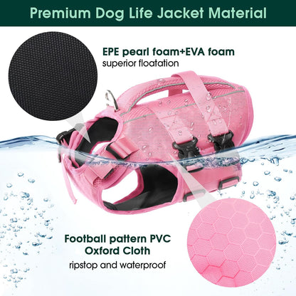 Dog Life Jacket, High Flotation Reflective Dog Life Vest, Pink, XS