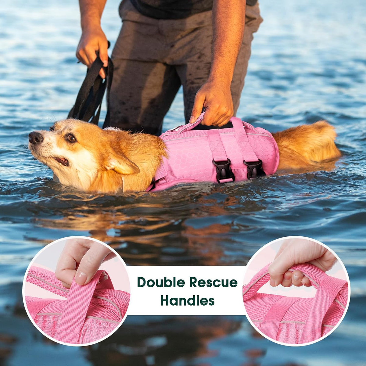 Dog Life Jacket, High Flotation Reflective Dog Life Vest, Pink, XS