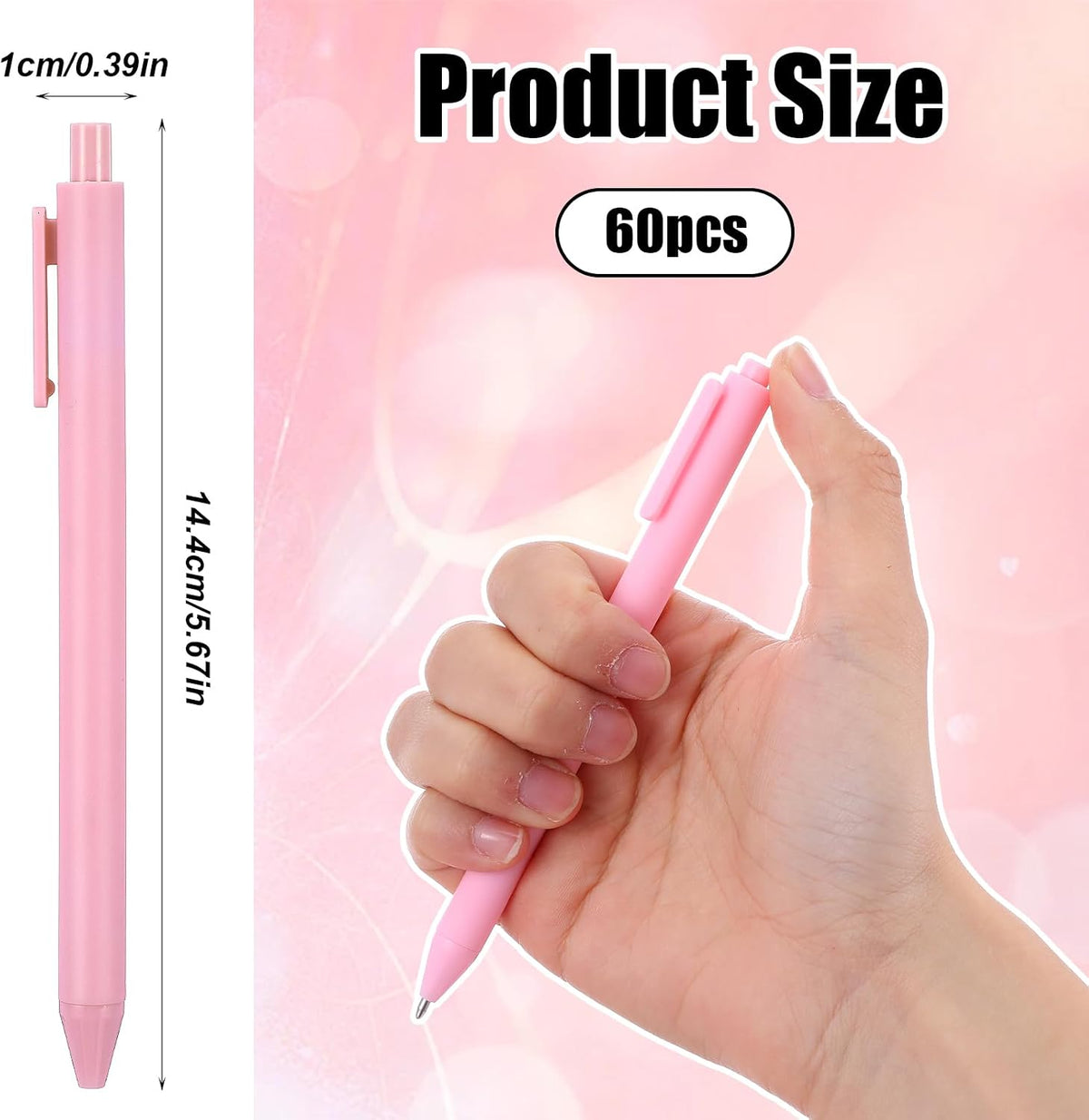 60 Pcs Ballpoint Pens Bulk, 1.0 mm Retractable Rollerball Pen, Cute Pink Click Medium Point Pens Aesthetic for Office Teacher Student Baby Shower (Pink)