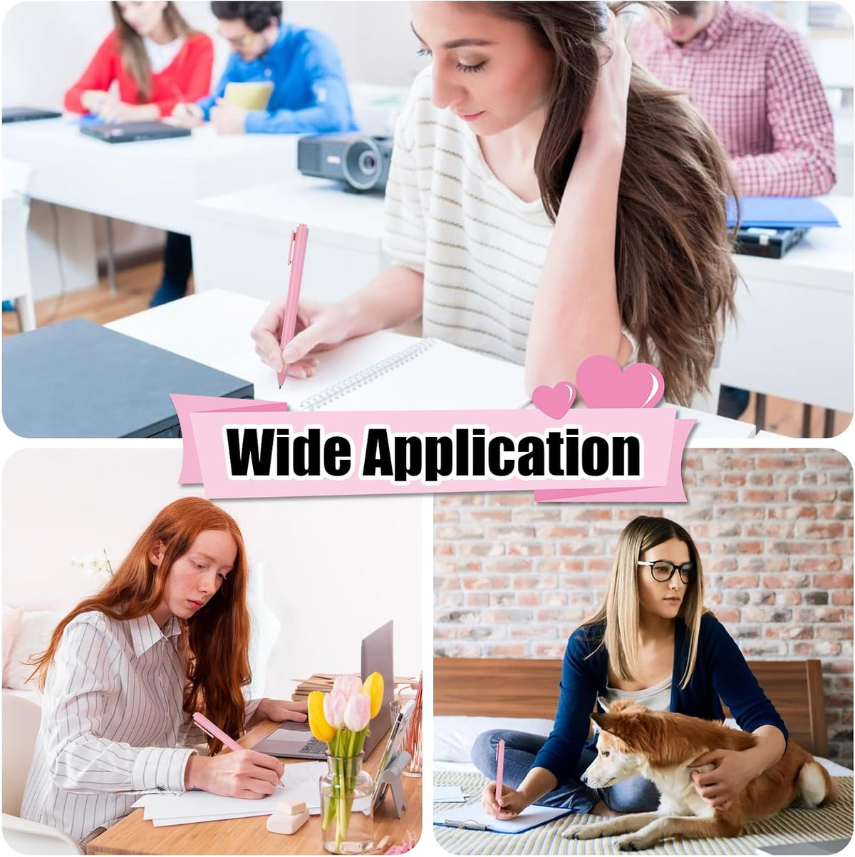 60 Pcs Ballpoint Pens Bulk, 1.0 mm Retractable Rollerball Pen, Cute Pink Click Medium Point Pens Aesthetic for Office Teacher Student Baby Shower (Pink)