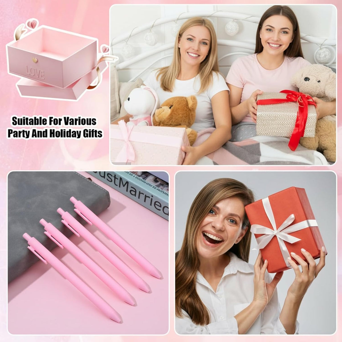 60 Pcs Ballpoint Pens Bulk, 1.0 mm Retractable Rollerball Pen, Cute Pink Click Medium Point Pens Aesthetic for Office Teacher Student Baby Shower (Pink)