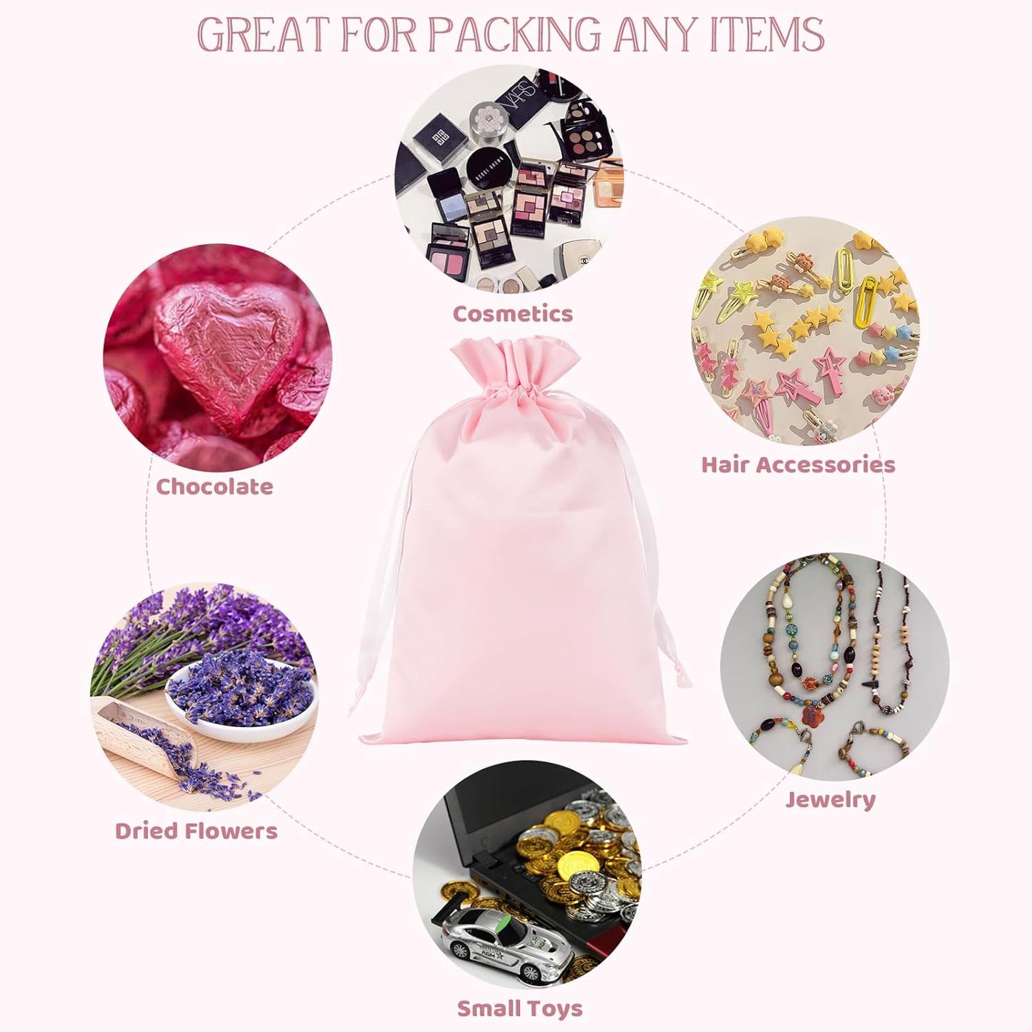 Pink Satin Cloth Gift Bags, 30Pcs 6x9 with Drawstring, For Wedding, Birthday, Summer Vacation Party, or Slumber Party, Sleep Eye Masks, Makeup Brush, Lotions, Candles, Small Business