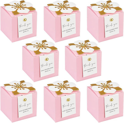 MAYJOYDIY 50 Sets Favor Boxes with Floral Decor Party Favor Candy Box Folding Paper Candy Packing Boxes for Women Garden Wedding Bridal Shower Birthday, Pink