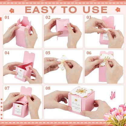 MAYJOYDIY 50 Sets Favor Boxes with Floral Decor Party Favor Candy Box Folding Paper Candy Packing Boxes for Women Garden Wedding Bridal Shower Birthday, Pink