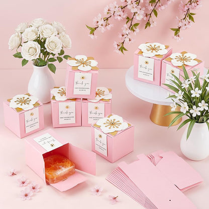 MAYJOYDIY 50 Sets Favor Boxes with Floral Decor Party Favor Candy Box Folding Paper Candy Packing Boxes for Women Garden Wedding Bridal Shower Birthday, Pink
