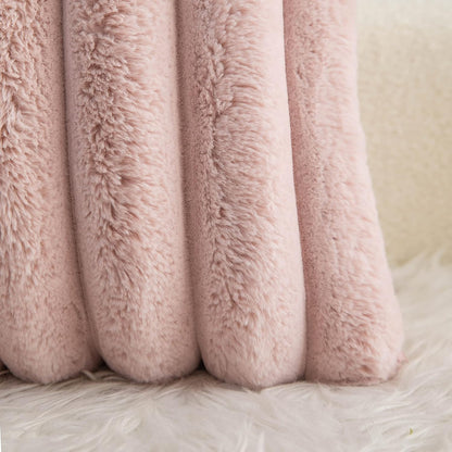 Pink Faux Fur Cozy Soft Striped Decorative Throw Pillow Covers 16x16 inch Set of 2,Velvet Pillowcase Cushion Case for Sofa Couch