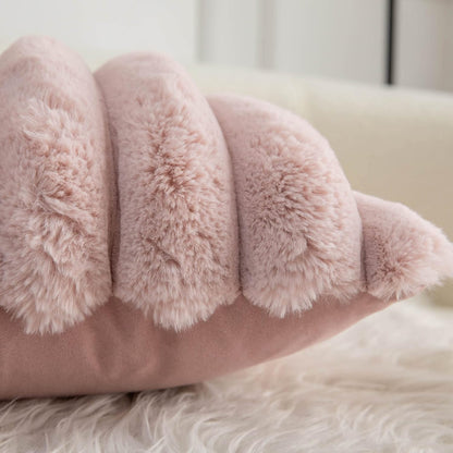 Pink Faux Fur Cozy Soft Striped Decorative Throw Pillow Covers 16x16 inch Set of 2,Velvet Pillowcase Cushion Case for Sofa Couch