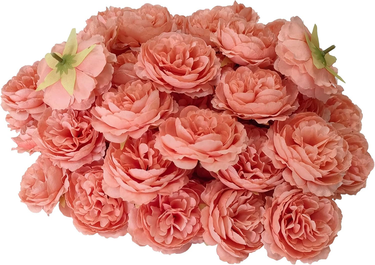 Coral Pink Rose Heads 40 PCS for Artificial Flowers Bulk