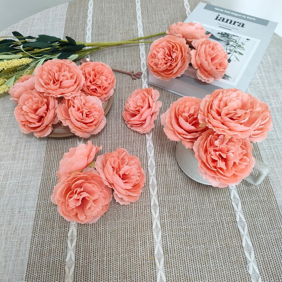 Coral Pink Rose Heads 40 PCS for Artificial Flowers Bulk