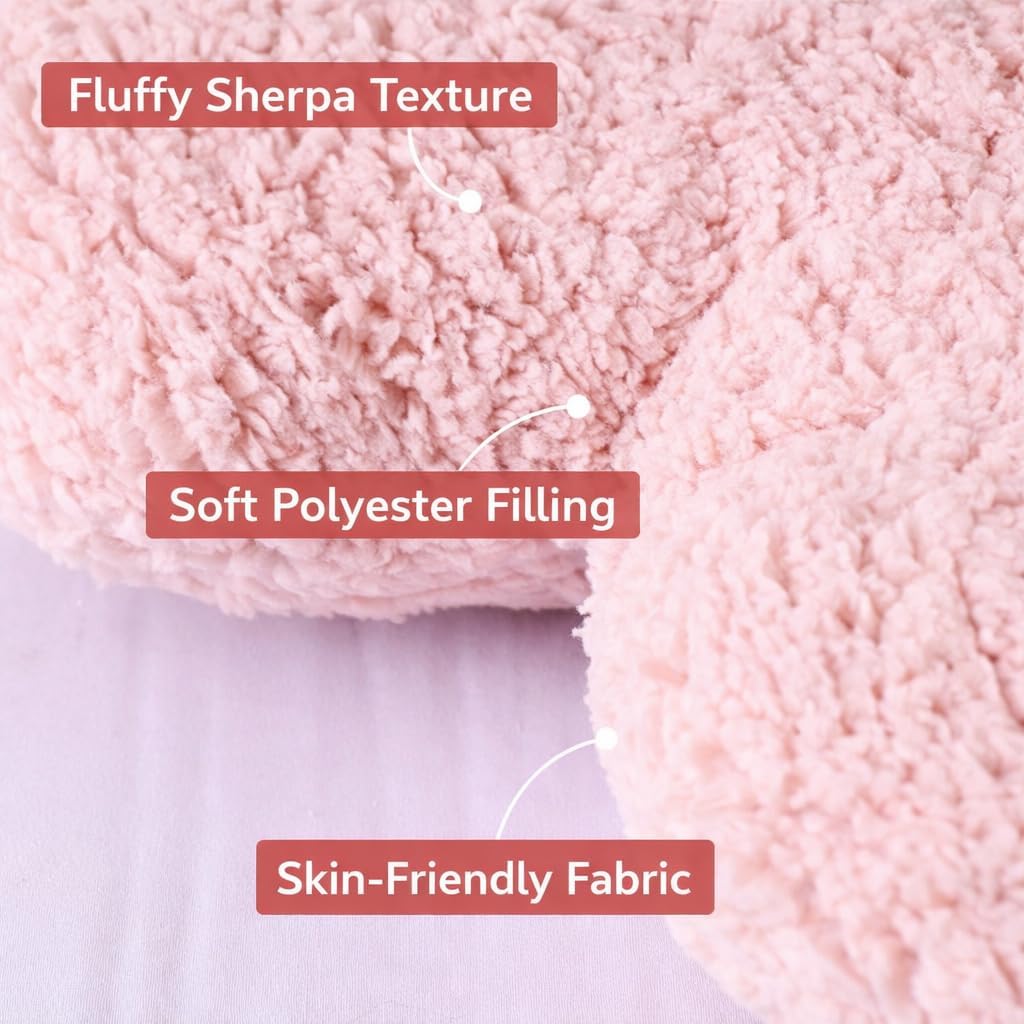 Heart-Shaped Sherpa Throw Pillow 15"x17", Soft Plush Cushion (Pink)