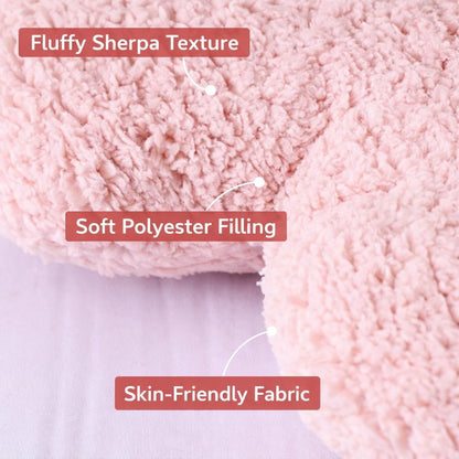 Heart-Shaped Sherpa Throw Pillow 15"x17", Soft Plush Cushion (Pink)