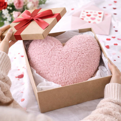 Heart-Shaped Sherpa Throw Pillow 15"x17", Soft Plush Cushion (Pink)