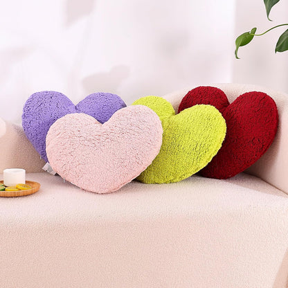 Heart-Shaped Sherpa Throw Pillow 15"x17", Soft Plush Cushion (Pink)
