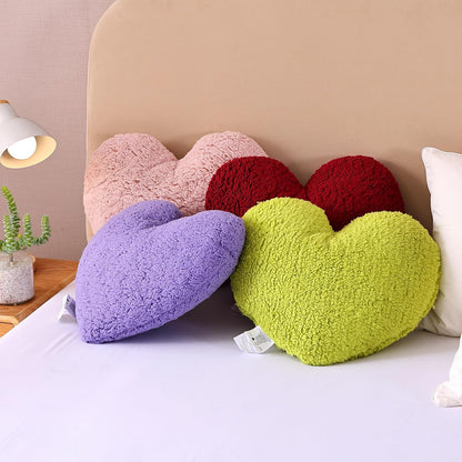 Heart-Shaped Sherpa Throw Pillow 15"x17", Soft Plush Cushion (Pink)