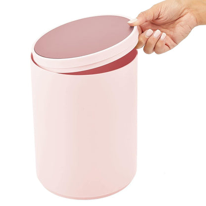 Plastic Small Slim Round 1.7 Gallon/6.5 Liter Trash Can with Removable Swing Lid - Light Pink/Rosette Pink