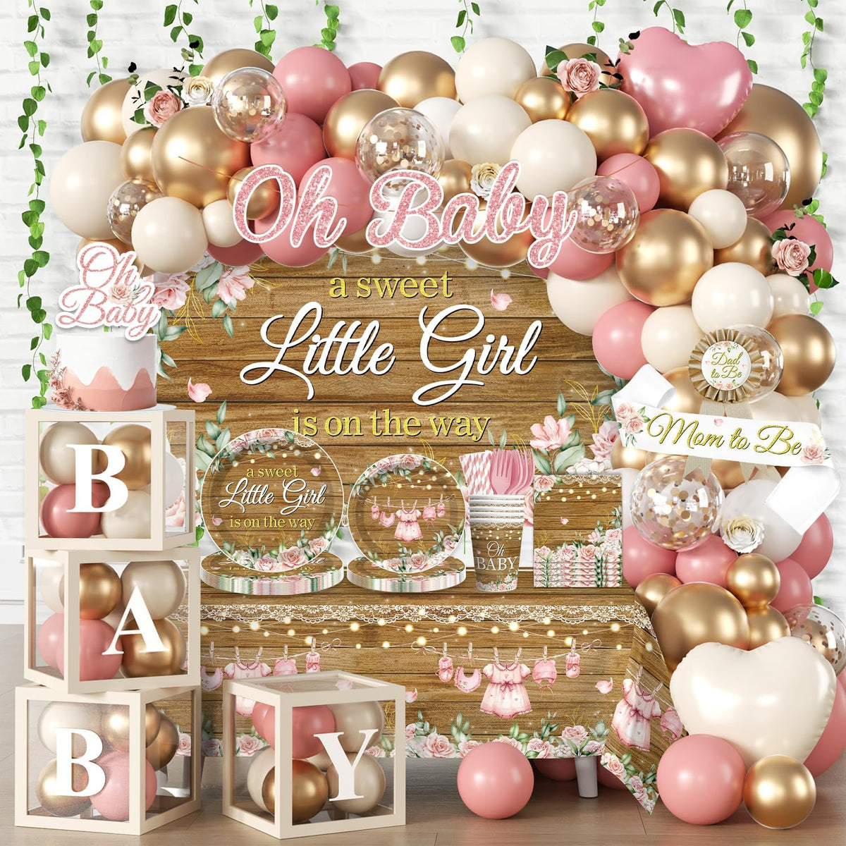 243pcs Floral Baby Shower Decorations for Girls, Serves 25