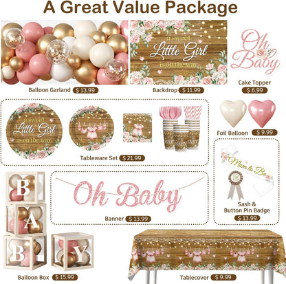 243pcs Floral Baby Shower Decorations for Girls, Serves 25