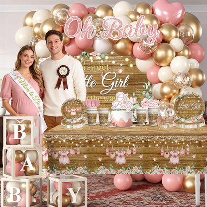 243pcs Floral Baby Shower Decorations for Girls, Serves 25