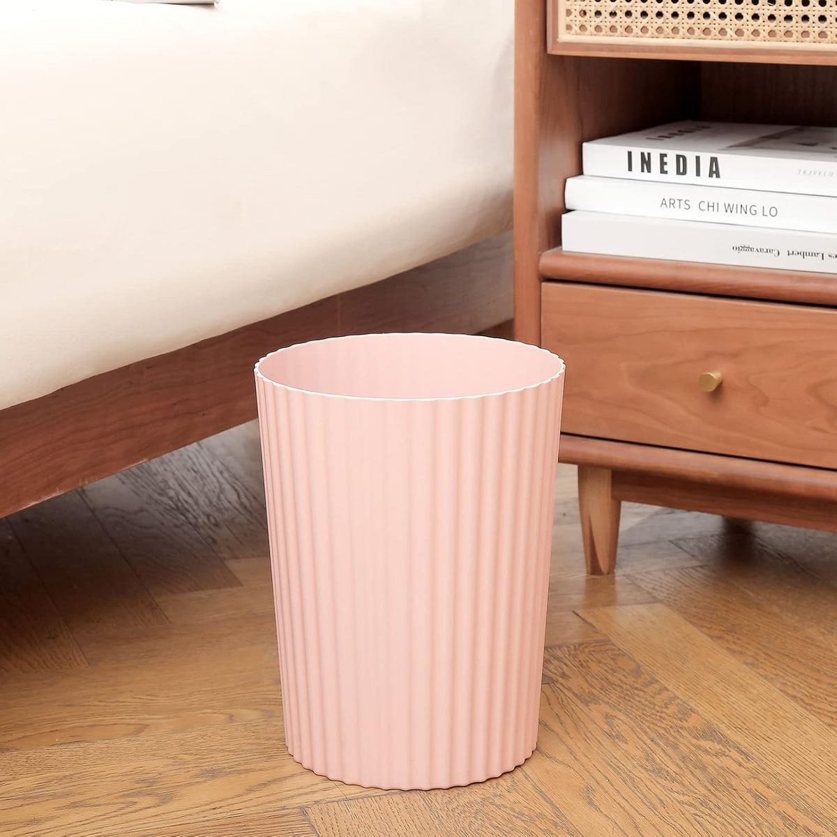 Small Trash Can Plastic Wastebasket Round Garbage Container Bin for Bathroom, Kitchen, Bedroom, Home Office, College Dorm, Pink