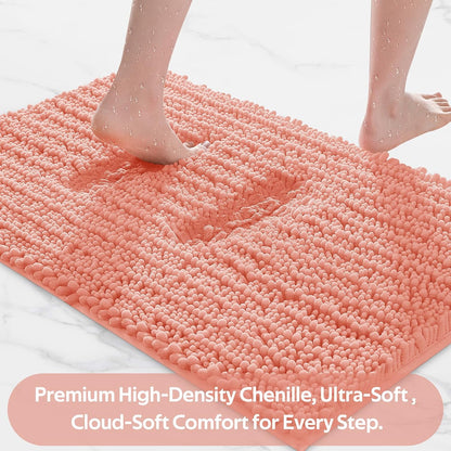Upgrade Luxury Coral Bathroom Rug Mat 36"x24", Ultra Soft Thick Absorbent Bath Mats, Non Slip Chenille Toilet Mat for Bathroom, Bedroom, Kitchen, Shower, Tub