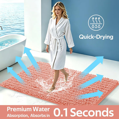 Upgrade Luxury Coral Bathroom Rug Mat 36"x24", Ultra Soft Thick Absorbent Bath Mats, Non Slip Chenille Toilet Mat for Bathroom, Bedroom, Kitchen, Shower, Tub