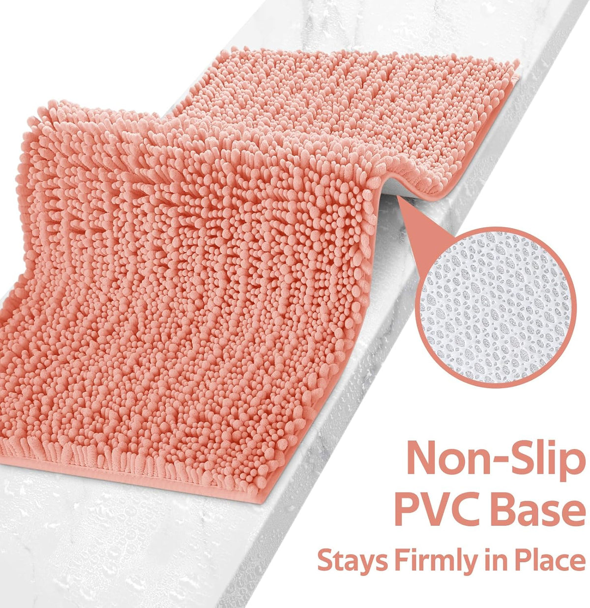 Upgrade Luxury Coral Bathroom Rug Mat 36"x24", Ultra Soft Thick Absorbent Bath Mats, Non Slip Chenille Toilet Mat for Bathroom, Bedroom, Kitchen, Shower, Tub
