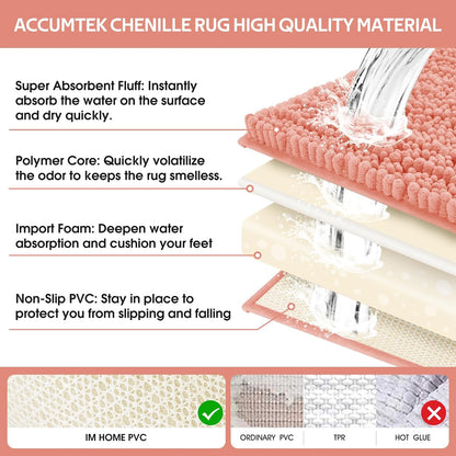 Upgrade Luxury Coral Bathroom Rug Mat 36"x24", Ultra Soft Thick Absorbent Bath Mats, Non Slip Chenille Toilet Mat for Bathroom, Bedroom, Kitchen, Shower, Tub