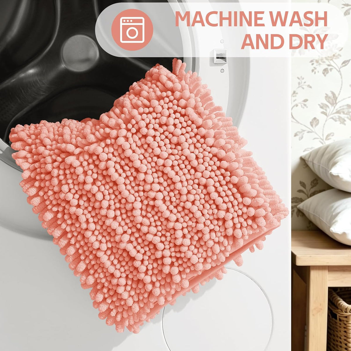 Upgrade Luxury Coral Bathroom Rug Mat 36"x24", Ultra Soft Thick Absorbent Bath Mats, Non Slip Chenille Toilet Mat for Bathroom, Bedroom, Kitchen, Shower, Tub