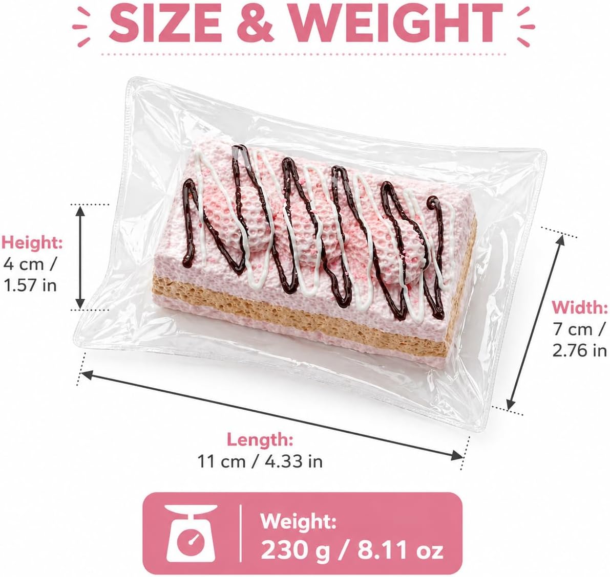 Handmade Taba Squishy Toast, Strawberry Cake Food-Grade Silicone Squishy Toy ,Soft Poachable Cake Squeeze Toy in Vacuum Bag, Cute Desktop Decompression Gift for Adults (Pink)