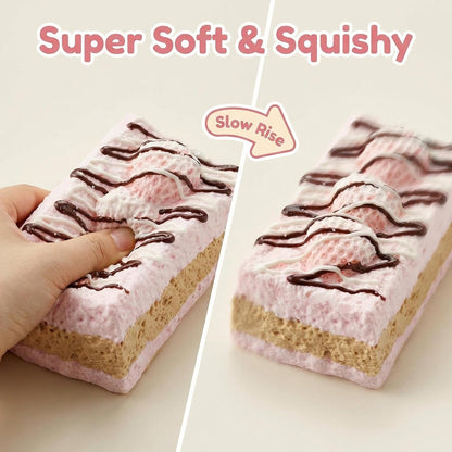 Handmade Taba Squishy Toast, Strawberry Cake Food-Grade Silicone Squishy Toy ,Soft Poachable Cake Squeeze Toy in Vacuum Bag, Cute Desktop Decompression Gift for Adults (Pink)