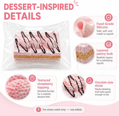 Handmade Taba Squishy Toast, Strawberry Cake Food-Grade Silicone Squishy Toy ,Soft Poachable Cake Squeeze Toy in Vacuum Bag, Cute Desktop Decompression Gift for Adults (Pink)