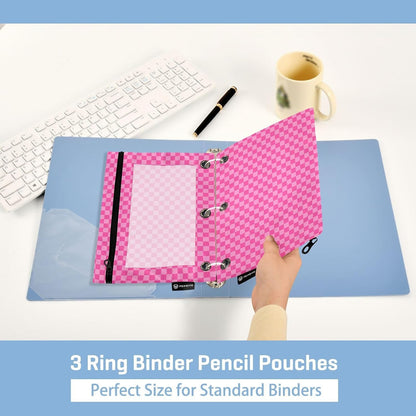 Pink Checkered Pencil Pouch for 3 Ring Binder 2 Pack Binder Pencil Pouches Zippered Clear Pencil Case Cosmetic Bag for Home Office College Supplies