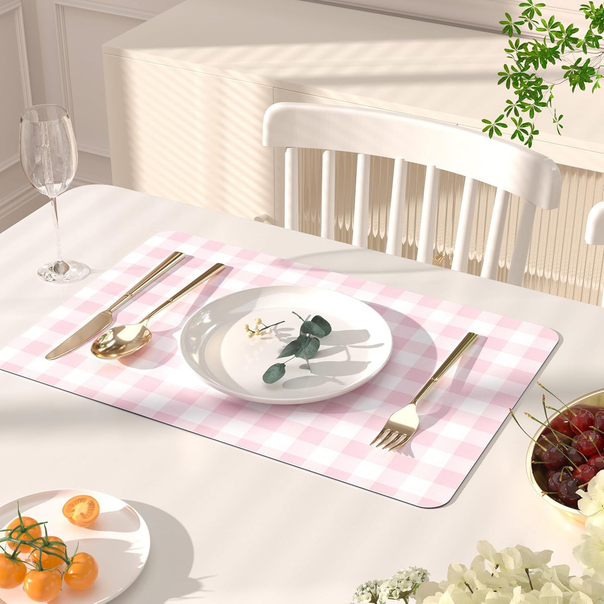 PU Leather Placemats Set of 6, 12"x18" Waterproof Table Mats, Gingham