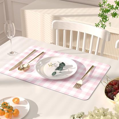 PU Leather Placemats Set of 6, 12"x18" Waterproof Table Mats, Gingham