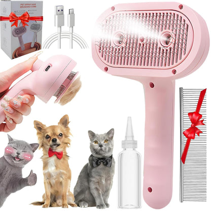 Pet Steam Brush for Cats & Dogs, 2-Hole Double Spray Cat Grooming Comb