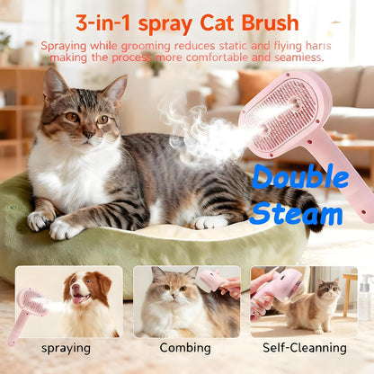 Pet Steam Brush for Cats & Dogs, 2-Hole Double Spray Cat Grooming Comb