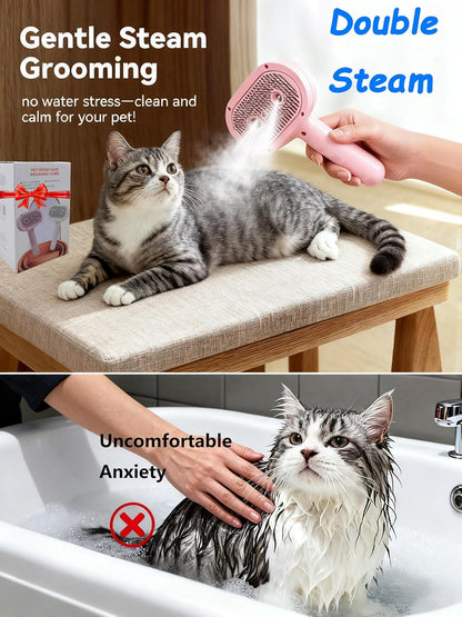 Pet Steam Brush for Cats & Dogs, 2-Hole Double Spray Cat Grooming Comb