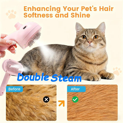 Pet Steam Brush for Cats & Dogs, 2-Hole Double Spray Cat Grooming Comb