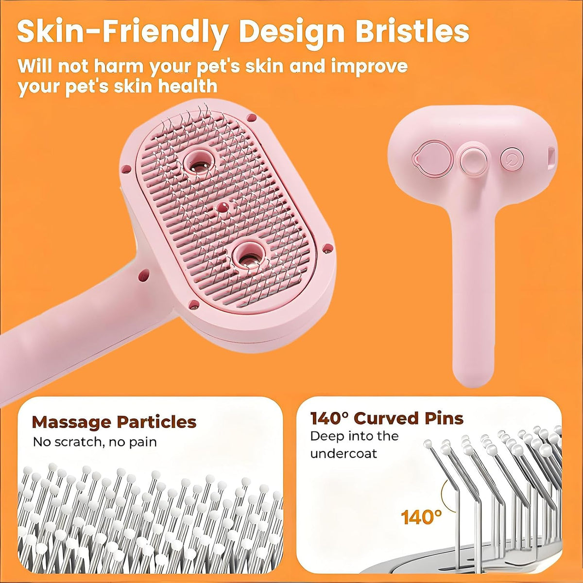 Pet Steam Brush for Cats & Dogs, 2-Hole Double Spray Cat Grooming Comb