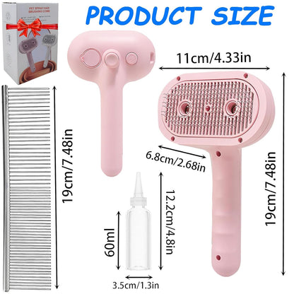 Pet Steam Brush for Cats & Dogs, 2-Hole Double Spray Cat Grooming Comb