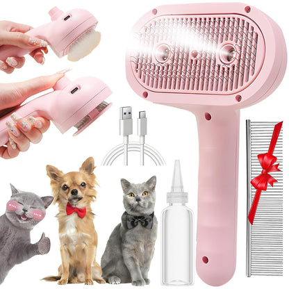 Pet Steam Brush for Cats & Dogs, 2-Hole Double Spray Cat Grooming Comb