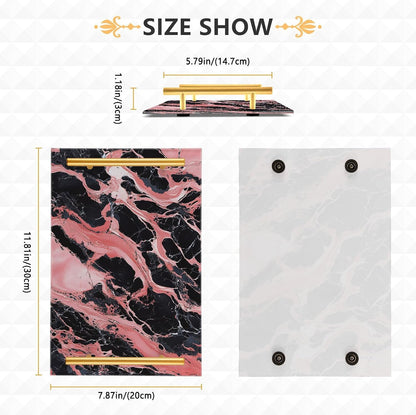 Peach and Black Marble Texture Decorative Dinner Tray with Handles Trays for Eating On for Jewelry Perfume for Party Serving bandeja para Cafe Set