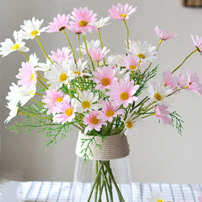Artificial Flowers 10 Bundles Artificial Silk Daisy Fake Flowers UV Resistant Outdoor Fake Wildflowers with Stems Greenery Shrubs Plants Arrangements for Home Garden for Decoration (White and Pink)